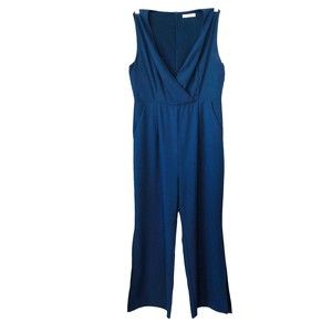 Meaeor Wm L Navy Blue Sleeveless Wrap Style V-Neck Wide Leg One Piece Jump Suit